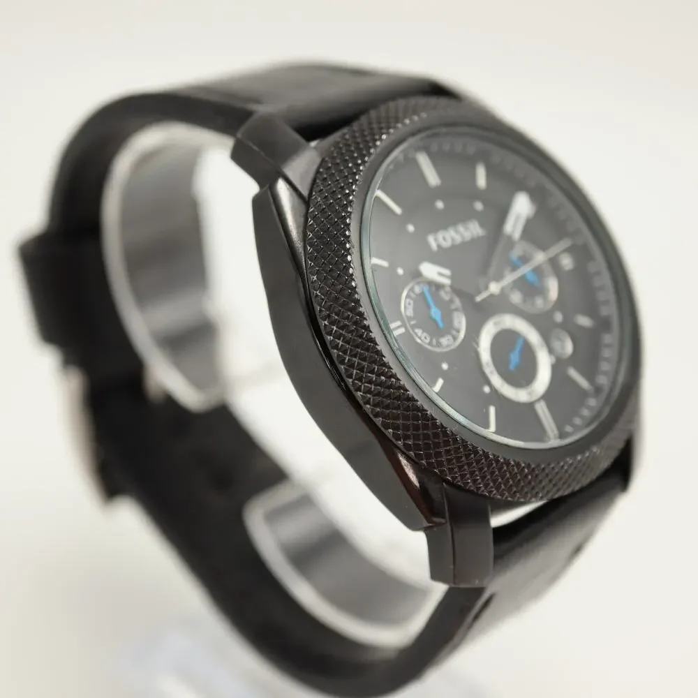 Fossil Machine Chronograph Mens Black 45mm Watch Leather FS4487 w New Battery